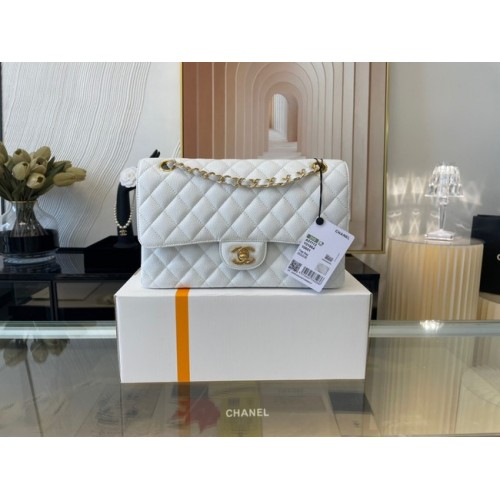 Klasyczna torebka Chanel Lambskin&Gold Metal 01112 biała