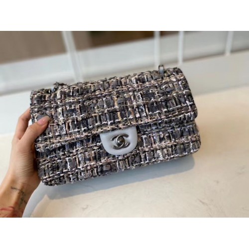 Klasyczna torebka Chanel Tweed w kolorze srebrnym Metal A01112-3
