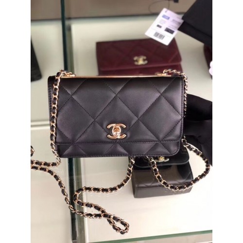Torebka Chanel z klapką Lambskin Gold-Tone Metal 3798 czarna