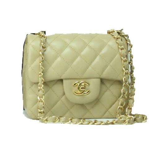 Torebka Chanel mini Classic Flap Bag ze skóry morelowej, łańcuszek ze złota 1115