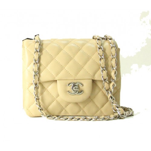Torebka Chanel mini Classic Flap Bag ze skóry morelowej, łańcuszek ze srebra 1115