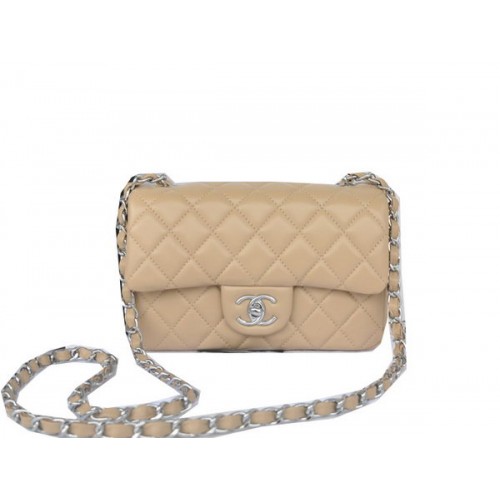 Torebka Chanel mini Classic Flap Bag Apricot Original Sheekskin CHA1116 Silver