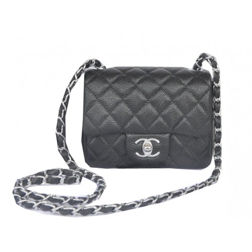 Torebka Chanel mini Classic Flap Bag Black Cannage Pattern 1115 Silver