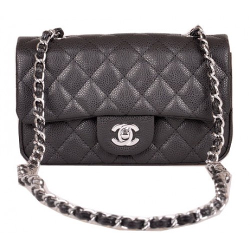 Torebka Chanel mini Classic Flap Bag Black Cannage Pattern 1117 Silver