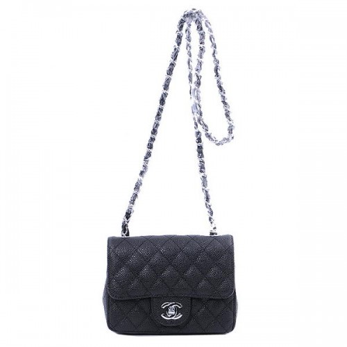 Torebka Chanel mini Classic Flap Bag Black Cannage Patterns 1115 Silver