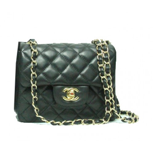 Torebka Chanel mini Classic Flap Bag z czarnej skóry, łańcuszek ze złota 1115