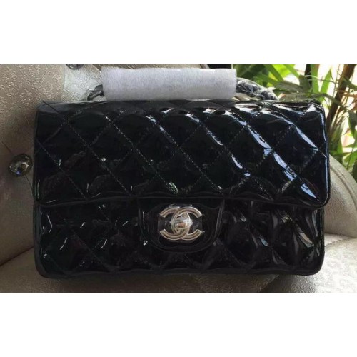 Torebka Chanel mini Classic Flap Bag Black Original Patent A1116 Silver
