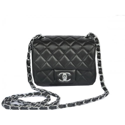 Torebka Chanel mini Classic Flap Bag Black Original Sheekskin CHA1115 Silver