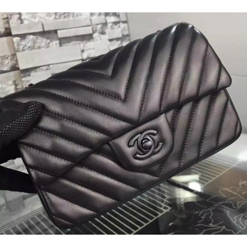 Torebka Chanel mini Classic Flap Bag Black Original Sheepskin Chevron Leather CHA5500 Black