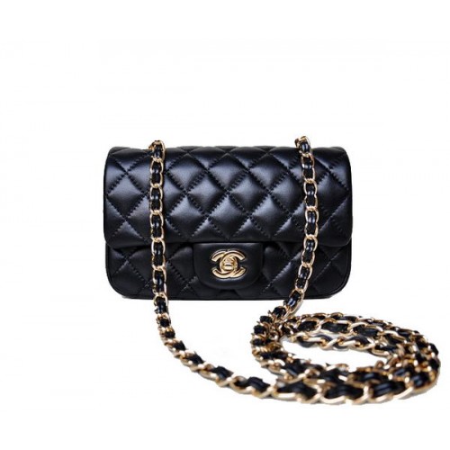 Torebka Chanel mini Classic Flap Bag Black Sheekskin 1117 Gold
