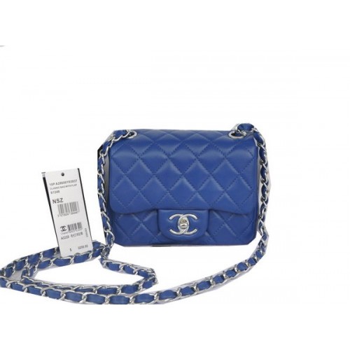 Torebka Chanel mini Classic Flap Bag Blue Original Sheekskin CHA1115 Silver