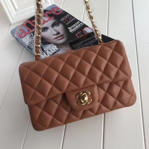 Torebka Chanel mini Classic Flap Bag Brown Original Sheepskin Leather A1116 Gold