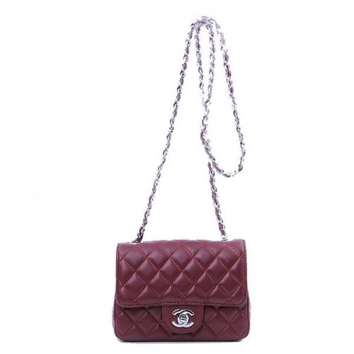 Torebka Chanel mini Classic Flap Bag Burgundy Sheekskin 1115 Silver