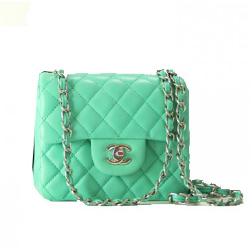 Torebka Chanel mini Classic Flap Bag z zielonej skóry, łańcuszek ze srebra 1115