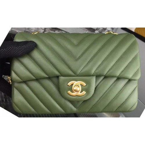 Torebka Chanel mini Classic Flap Bag Green Original Sheepskin Chevron Leather CHA5500 Gold