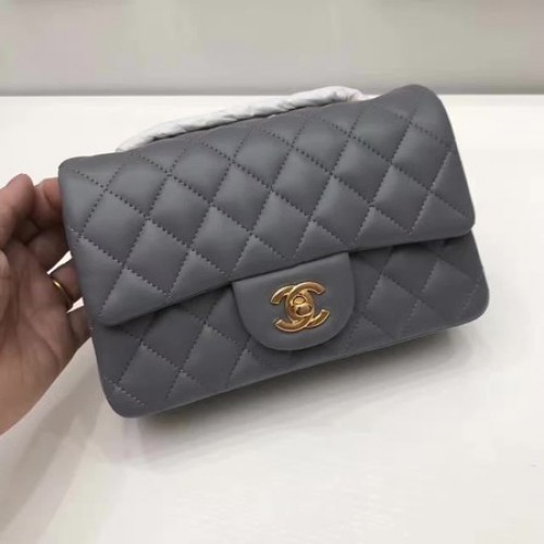 Torebka Chanel mini Classic Flap Bag z oryginalnej skóry owczej A1116 w kolorze szarym