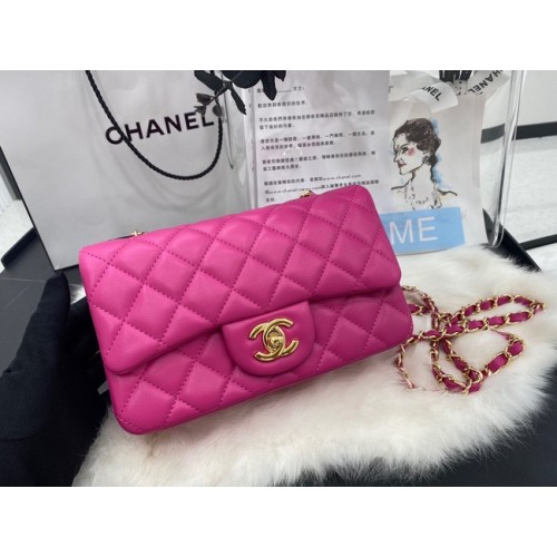 Torebka Chanel mini Classic Flap Bag z oryginalnej skóry owczej A1116 w kolorze różowo-złotym z metalem