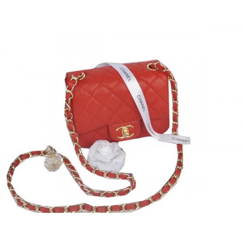 Torebka Chanel mini Classic Flap Bag Red Cannage Pattern 1115 Gold
