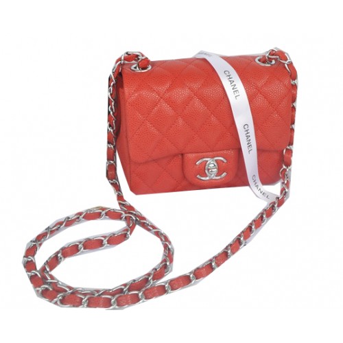 Torebka Chanel mini Classic Flap Bag Red Cannage Pattern 1115 Silver