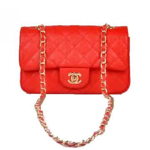 Torebka Chanel mini Classic Flap Bag Red Cannage Pattern 1117 Gold