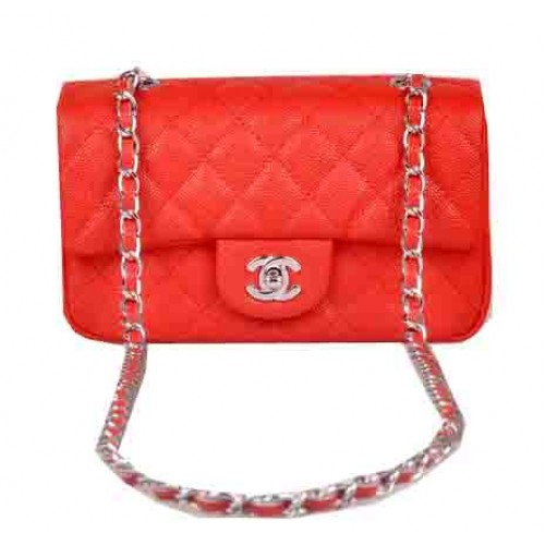 Torebka Chanel mini Classic Flap Bag Red Cannage Pattern 1117 Silver