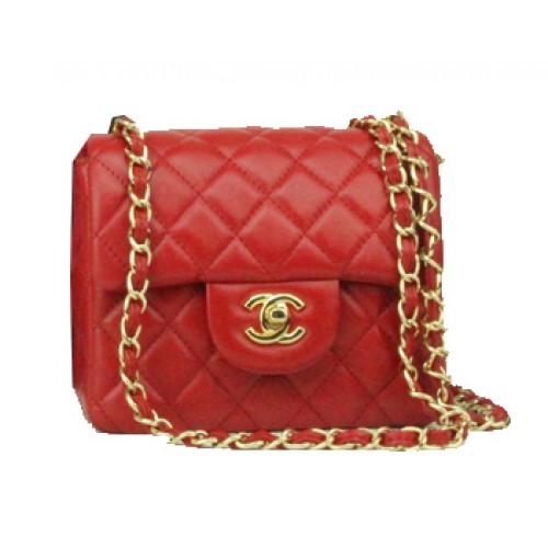 Torebka Chanel mini Classic Flap Bag z czerwonej skóry, łańcuszek ze złota 1115