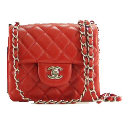 Torebka Chanel mini Classic Flap Bag z czerwonej skóry, łańcuszek ze srebra 1115