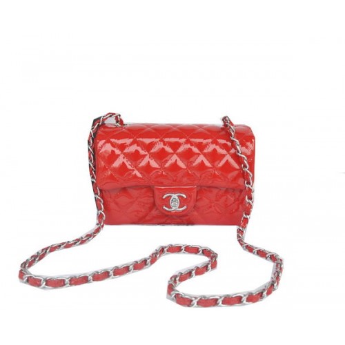 Torebka Chanel mini Classic Flap Bag Red Original Patent CHA1116 Silver