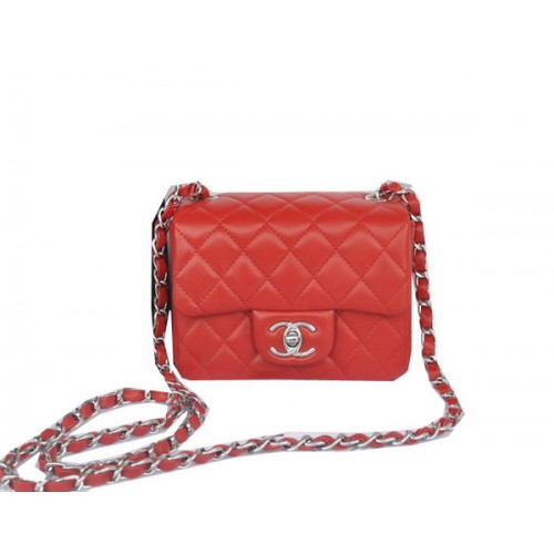 Torebka Chanel mini Classic Flap Bag Red Original Sheekskin CHA1115 Silver