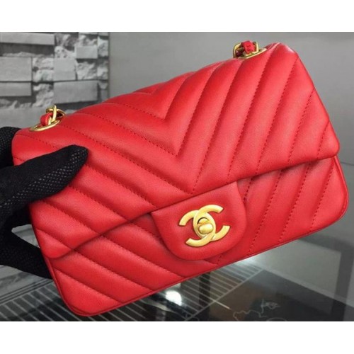Torebka Chanel mini Classic Flap Bag Red Original Sheepskin Chevron Leather CHA5500 Gold