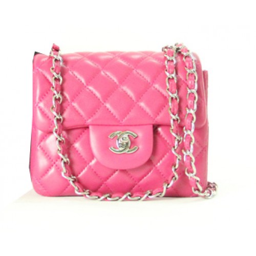 Torebka Chanel mini Classic Flap Bag z różowej skóry, srebrny łańcuszek 1115
