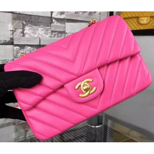 Torebka Chanel mini Classic Flap Bag Rose Original Sheepskin Chevron Leather CHA5500 Gold