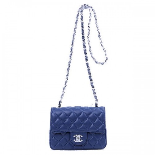 Torebka Chanel mini Classic Flap Bag RoyalBlue Sheekskin 1115 Silver