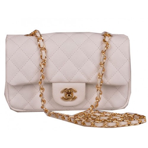 Torebka Chanel mini Classic Flap Bag White Cannage Pattern 1117 Gold