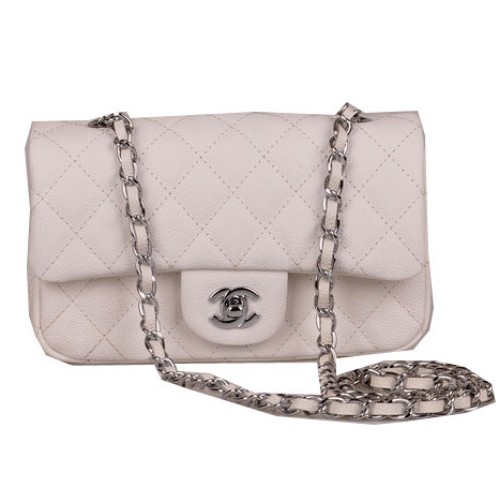 Torebka Chanel mini Classic Flap Bag White Cannage Pattern 1117 Silver