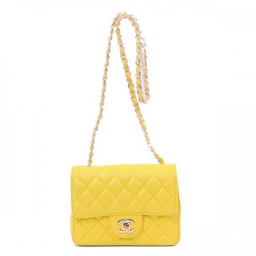 Torebka Chanel mini Classic Flap Bag Yellow Sheekskind 1115 Gold