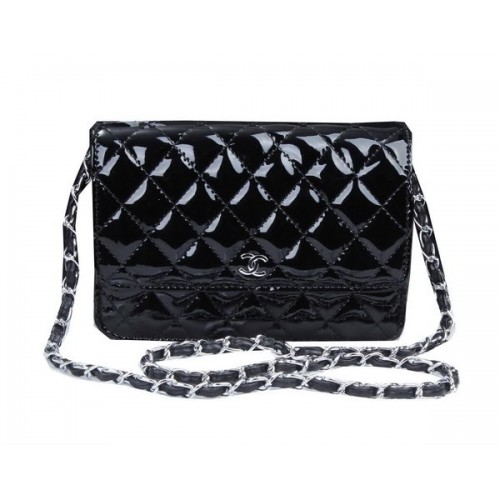 Torebka Chanel mini Flap Bag A33814 Czarna lakierowana skóra Srebrna