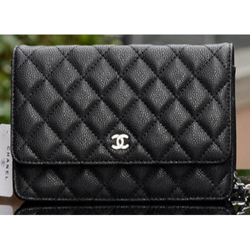 Torebka Chanel mini Flap Bag Black Cannage Pattern A33814 Silver