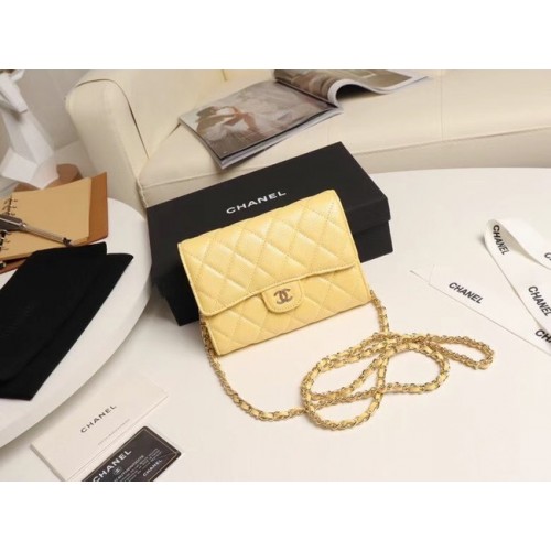 Torebka Chanel mini z klapką, skóra cielęca licowa A84512 żółta