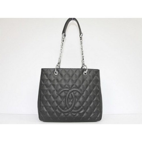 Torba Chanel Quilted CC Tote Bag 35626, czarno-srebrne okucia
