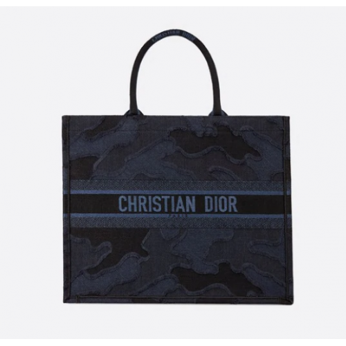 DIOR NIEBIESKA TORBA DIOR BOOK TOTE Z HAFTOWANEGO PŁÓTNA W KOLOR KAMOUR M1286