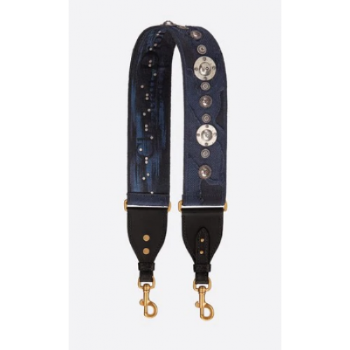 DIOR NIEBIESKI WIELOKOLOROWY KAMUFLAŻOWY PASEK W PEŁNI WYSZYWANY M928