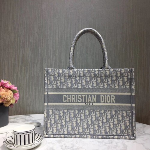 TORBA DIOR BOOK TOTE Z HAFTU PŁÓTNA C1286-3 szara
