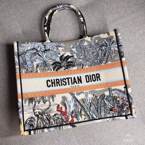 TORBA DIOR BOOK TOTE Z HAFTU PŁÓTNA C1286 Jasnoszara