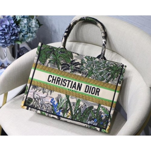 TORBA DIOR BOOK TOTE Z HAFTU PŁÓTNA C1287 zielona