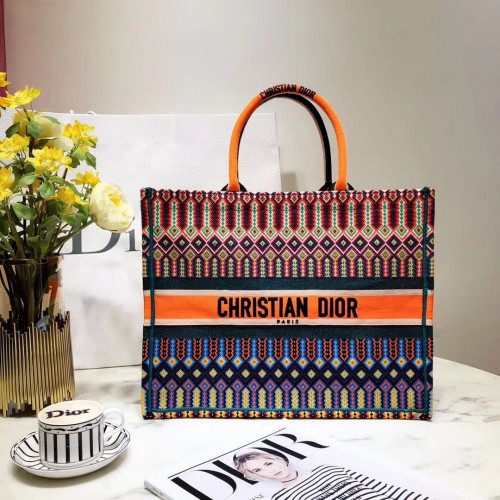 TORBA DIOR BOOK TOTE Z WIELOKOLOROWEGO HAFTU PŁÓTNA M1286