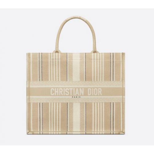DIOR BOOK TOTE Beżowe paski Haft M1286Z