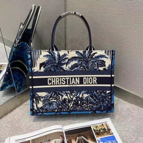 TORBA DIOR BOOK TOTE Blue Dior Palms Haft M1287
