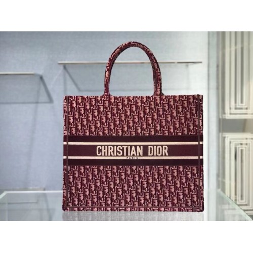 TORBA DIOR BOOK TOTE Burgundowa Dior Ukośny haftowany aksamit M1286Z