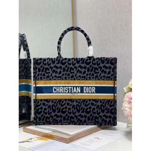 DIOR BOOK TOTE Haft C1286-4 Czarno-szary wzór w panterkę